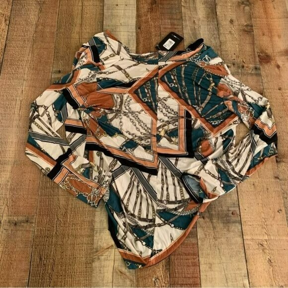 NWT Fashion Nova Matching Set XL | Chain Print Cowl Neck Top + Pants - Picture 10 of 13